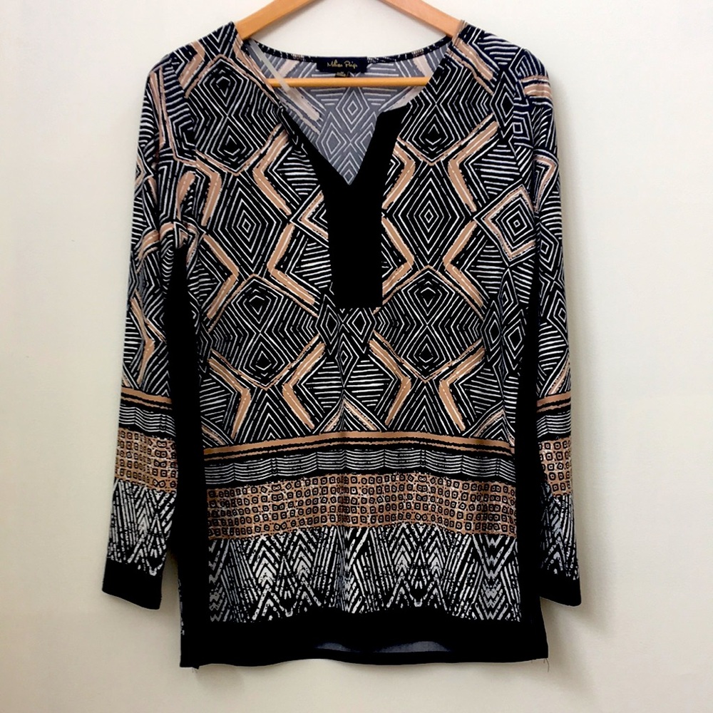 Black and Tan Print Top Size M - Picture 1 of 4